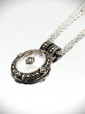 JUDITH JACK Sterling Silver Camphor Glass & Marcasite Pendant & Chain Necklace
